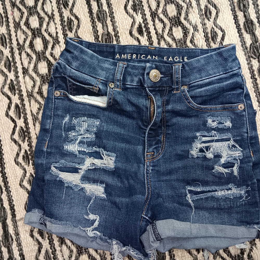 American Eagle Outfitters Blue Distressed Jean Shorts